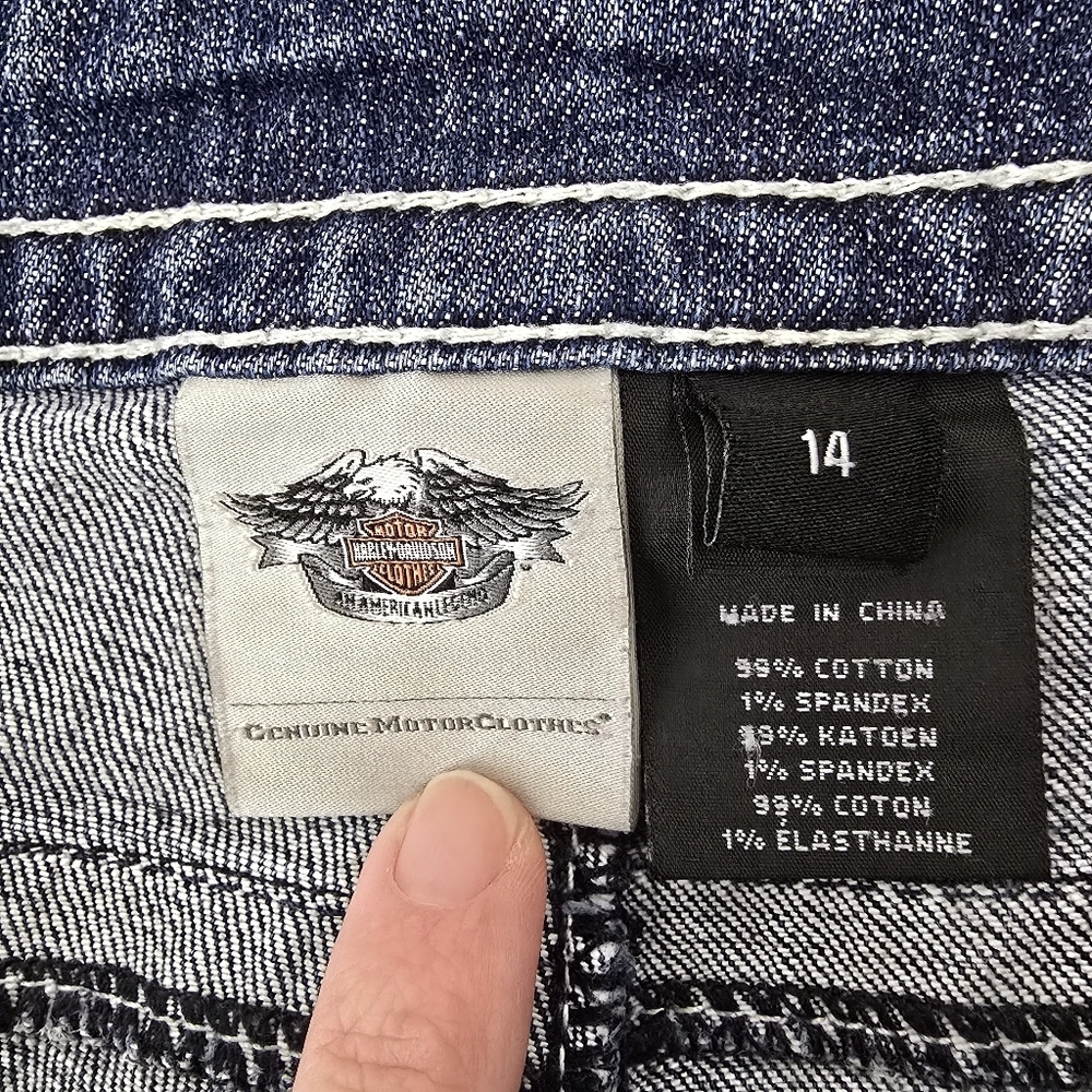 Harley Davidson Midrise Bootcut Distressed Denim Jeans Embroidered Pockets 14 - Picture 13 of 16